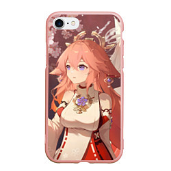 Чехол iPhone 7/8 матовый Genshin Impact Яэ Miko smile kitsune, цвет: 3D-светло-розовый