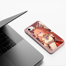 Чехол iPhone 7/8 матовый Genshin Impact Яэ Miko smile kitsune, цвет: 3D-светло-розовый — фото 2