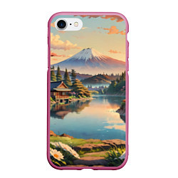 Чехол iPhone 7/8 матовый Спокойный рассвет над японским горизонтом, цвет: 3D-малиновый
