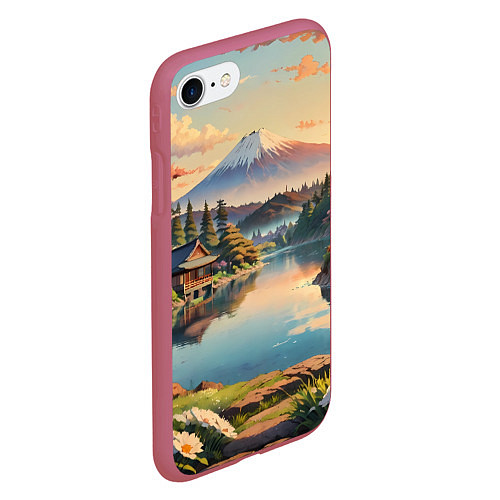 Чехол iPhone 7/8 матовый Спокойный рассвет над японским горизонтом / 3D-Малиновый – фото 2