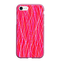 Чехол iPhone 7/8 матовый Яркий красно-розовый полосы, цвет: 3D-малиновый
