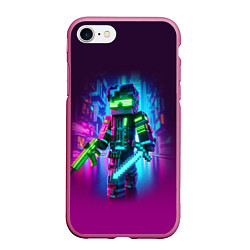 Чехол iPhone 7/8 матовый Cyberpunk and Minecraft - collaboration ai art