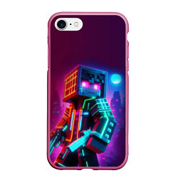 Чехол iPhone 7/8 матовый Cyberpunk and Minecraft - collaboration ai art