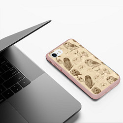 Чехол iPhone 7/8 матовый Эскизы сов тетрадный лист в клетку, цвет: 3D-светло-розовый — фото 2