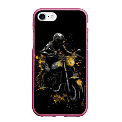 Чехол iPhone 7/8 матовый Мотоциклист и желтые кляксы, цвет: 3D-малиновый