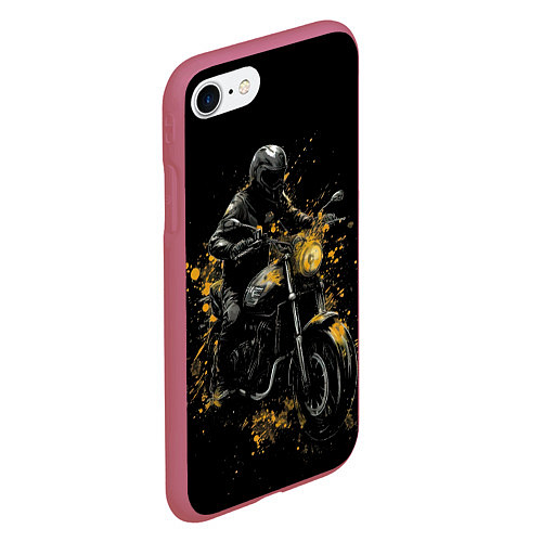 Чехол iPhone 7/8 матовый Мотоциклист и желтые кляксы / 3D-Малиновый – фото 2