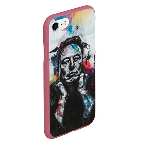 Чехол iPhone 7/8 матовый Илон Маск граффити портрет на серой стене / 3D-Малиновый – фото 2