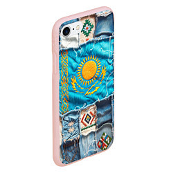 Чехол iPhone 7/8 матовый Пэчворк джинсы в Казахстане, цвет: 3D-светло-розовый — фото 2