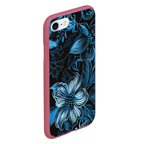 Чехол iPhone 7/8 матовый Синие цветы абстракции / 3D-Малиновый – фото 2