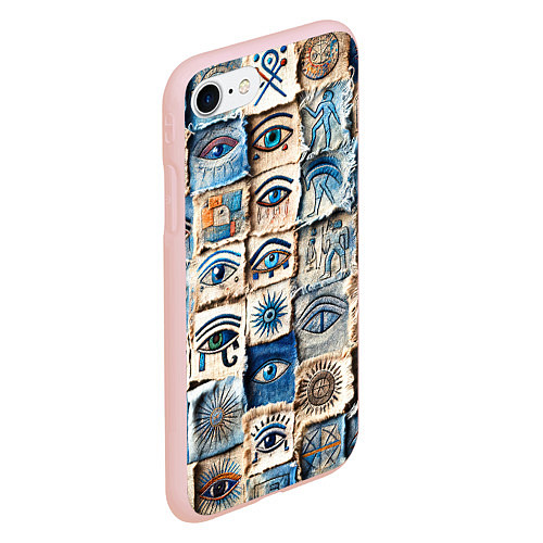 Чехол iPhone 7/8 матовый Глаза на пэчворк дениме / 3D-Светло-розовый – фото 2