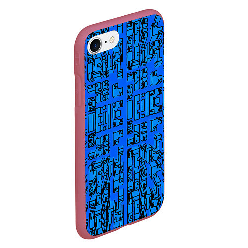 Чехол iPhone 7/8 матовый Синие фигуры с эффектом рыбьего глаза / 3D-Малиновый – фото 2