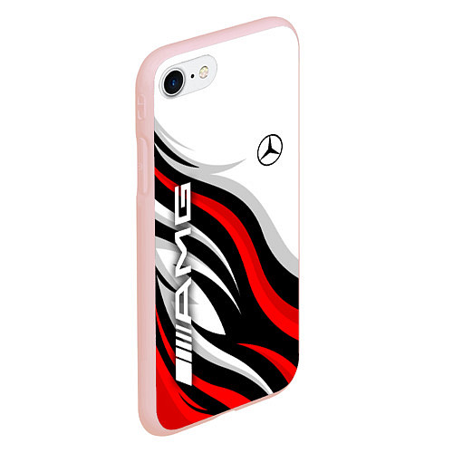 Чехол iPhone 7/8 матовый Mercedes benz AMG - белый с красным / 3D-Светло-розовый – фото 2