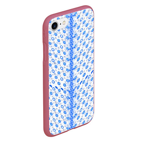 Чехол iPhone 7/8 матовый Синие киберпанк ячейки на белом фоне / 3D-Малиновый – фото 2