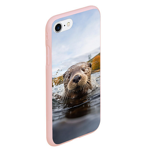 Чехол iPhone 7/8 матовый Выдра смотрит из воды / 3D-Светло-розовый – фото 2
