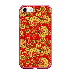 Чехол iPhone 7/8 матовый Хохлома, цвет: 3D-малиновый