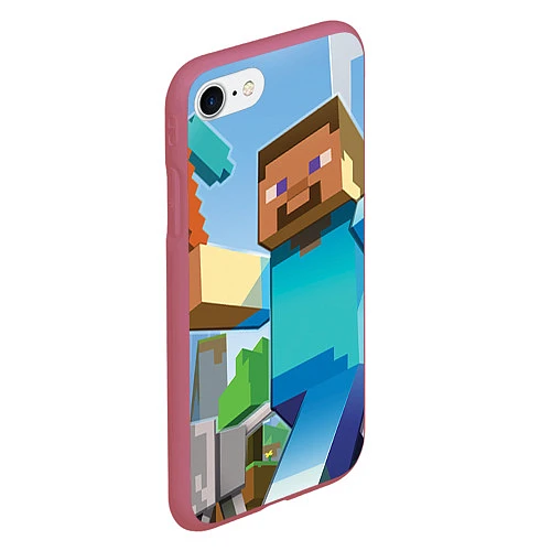 Чехол iPhone 7/8 матовый Minecraft World / 3D-Малиновый – фото 2