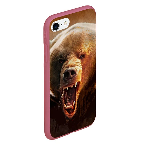 Чехол iPhone 7/8 матовый Рык медведя / 3D-Малиновый – фото 2