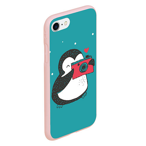Чехол iPhone 7/8 матовый Пингвин с фотоаппаратом / 3D-Светло-розовый – фото 2
