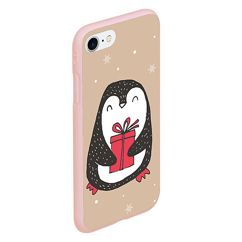 Чехол iPhone 7/8 матовый Пингвин с подарком / 3D-Светло-розовый – фото 2
