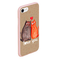 Чехол iPhone 7/8 матовый Влюбленные котики, цвет: 3D-светло-розовый — фото 2