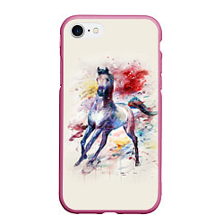 Чехол iPhone 7/8 матовый Лошадь: акварель, цвет: 3D-малиновый