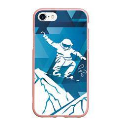 Чехол iPhone 7/8 матовый Горы и сноубордист, цвет: 3D-светло-розовый