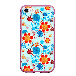 Чехол iPhone 7/8 матовый Цветочная роспись, цвет: 3D-малиновый