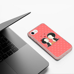 Чехол iPhone 7/8 матовый Влюбленные пингвины, цвет: 3D-светло-розовый — фото 2