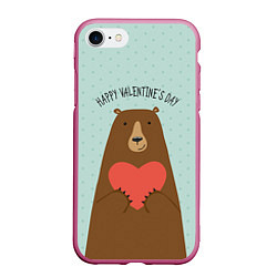 Чехол iPhone 7/8 матовый Медведь с сердцем, цвет: 3D-малиновый