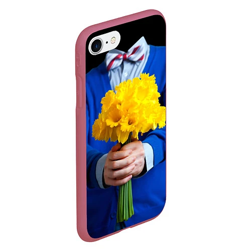 Чехол iPhone 7/8 матовый Цветы в руках / 3D-Малиновый – фото 2