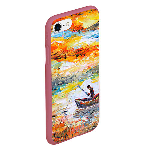 Чехол iPhone 7/8 матовый Рыбак на лодке / 3D-Малиновый – фото 2