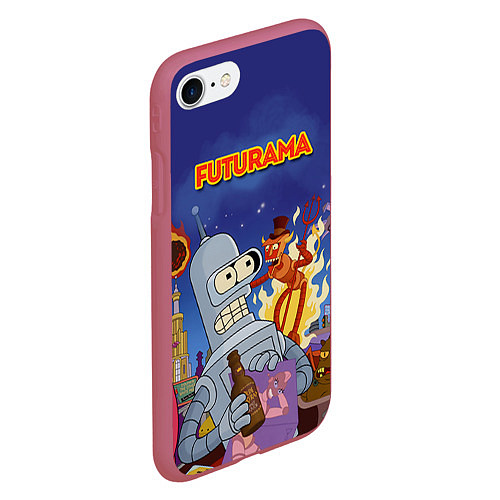 Чехол iPhone 7/8 матовый Futurama Devil / 3D-Малиновый – фото 2