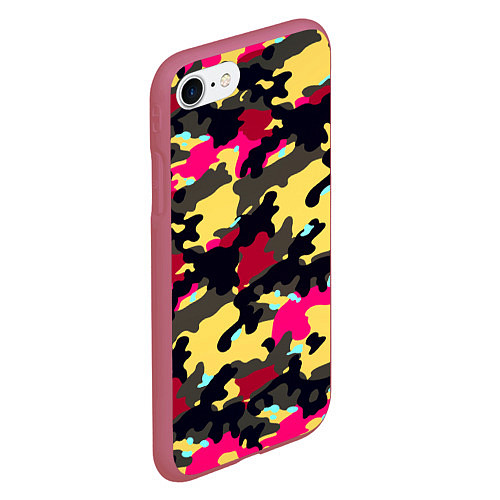 Чехол iPhone 7/8 матовый Камуфляж: желтый/черный/розовый / 3D-Малиновый – фото 2