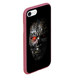 Чехол iPhone 7/8 матовый Terminator Skull, цвет: 3D-малиновый — фото 2