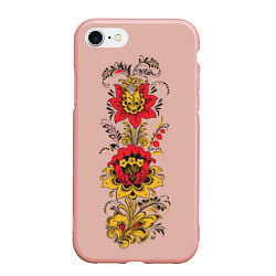 Чехол iPhone 7/8 матовый Хохлома: цветы, цвет: 3D-светло-розовый