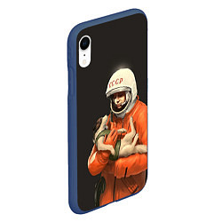 Чехол iPhone XR матовый Гагарин с лайкой, цвет: 3D-тёмно-синий — фото 2