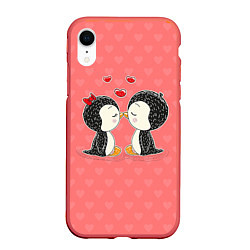Чехол iPhone XR матовый Влюбленные пингвины цвета 3D-красный — фото 1