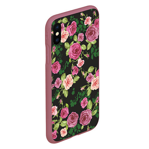 Чехол iPhone XS Max матовый Кусты из роз / 3D-Малиновый – фото 2