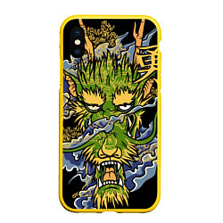Чехол iPhone XS Max матовый Зеленый дракон, цвет: 3D-желтый