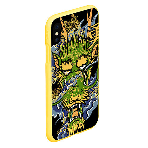 Чехол iPhone XS Max матовый Зеленый дракон / 3D-Желтый – фото 2