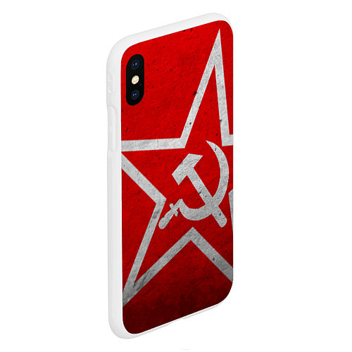 Чехол iPhone XS Max матовый Флаг СССР: Серп и Молот / 3D-Белый – фото 2