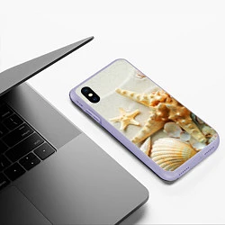 Чехол iPhone XS Max матовый Морские ракушки, цвет: 3D-светло-сиреневый — фото 2
