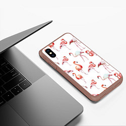 Чехол iPhone XS Max матовый Действия фламинго, цвет: 3D-коричневый — фото 2