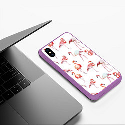 Чехол iPhone XS Max матовый Действия фламинго, цвет: 3D-фиолетовый — фото 2