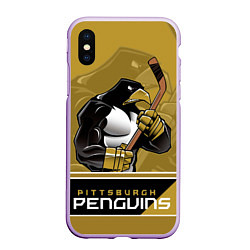 Чехол iPhone XS Max матовый Pittsburgh Penguins, цвет: 3D-сиреневый