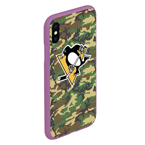 Чехол iPhone XS Max матовый Penguins Camouflage / 3D-Фиолетовый – фото 2