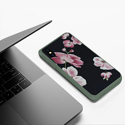 Чехол iPhone XS Max матовый Цветы на черном фоне, цвет: 3D-темно-зеленый — фото 2