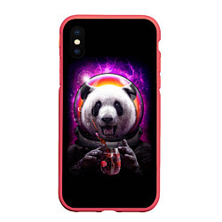 Чехол iPhone XS Max матовый Panda Cosmonaut, цвет: 3D-красный