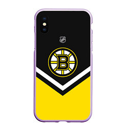 Чехол iPhone XS Max матовый NHL: Boston Bruins, цвет: 3D-сиреневый