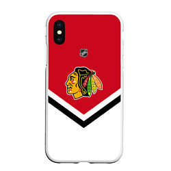 Чехол iPhone XS Max матовый NHL: Chicago Blackhawks, цвет: 3D-белый